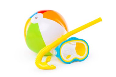 şnorkel ve dalış maske üzerinde beyaz izole