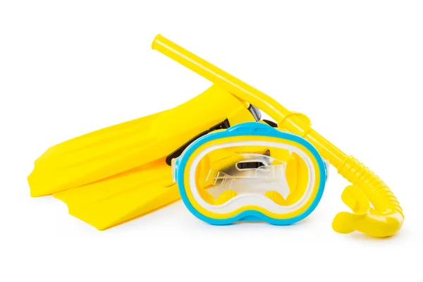 Duiken Apparatuur Bril Snorkel Flippers Witte Achtergrond — Stockfoto