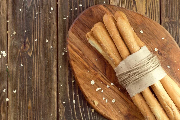 Crispy Bread Sticks Wooden Table — Stock Photo, Image