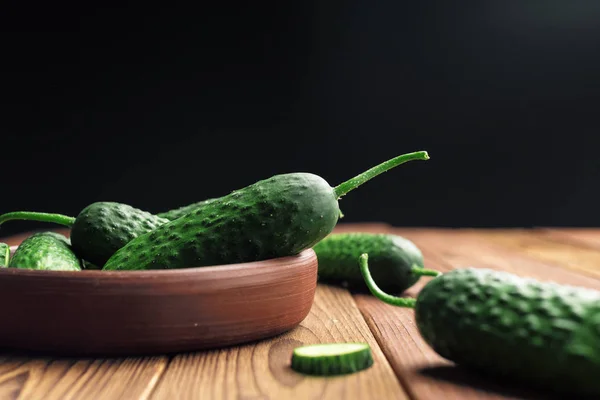 Cucumbers Wooden Background Close View — Stock Photo, Image