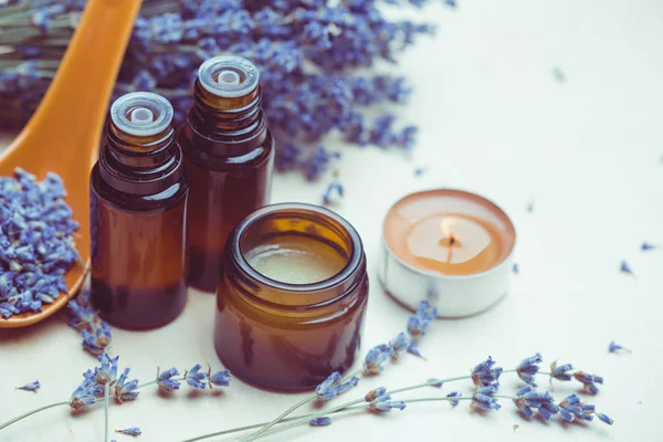 lavender body care products. Aromatherapy, spa and natural healthcare concept