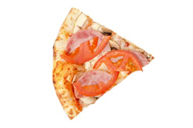 Beyaz arka plan üzerinde üstten görünüm izole pizza dilimi