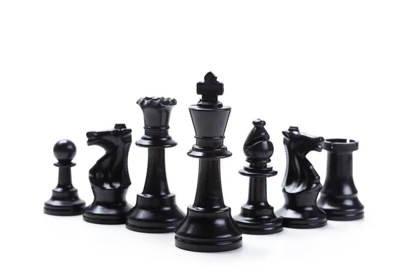 Šachy Nebo Šachové Figurky Bílým Pozadím — Stock fotografie