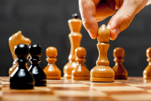 Hand Businessman Playing Chess — Stock Photo, Image