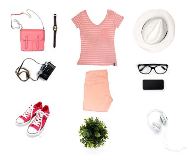 Beyaz arka plan üzerinde izole kadın giyim kolaj