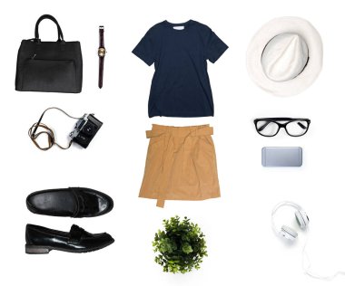 Beyaz arka plan üzerinde izole kadın giyim kolaj