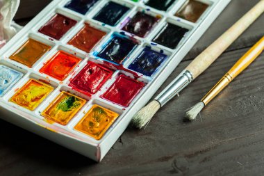 Resim yapmak için suluboya boya ve fırça seti 