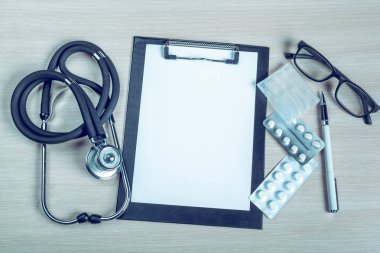 kopya alanı ile tıbbi ekipman üstten görünüm