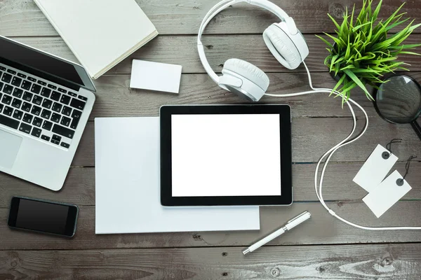 Mesa Escritório Com Computador Equipamentos Negócios — Fotografia de Stock