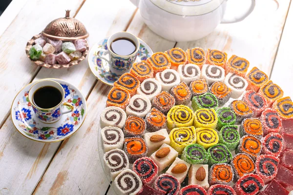 Turkish sweets on background,close up