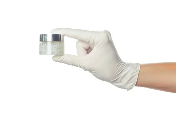 Läkarens Hand Blå Steriliserad Kirurgiska Handske Holding Medicin — Stockfoto