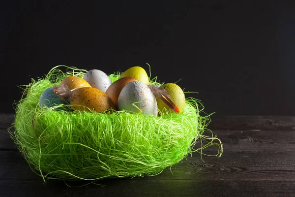 Buona Pasqua Uova Pasqua Sfondo Legno — Foto Stock