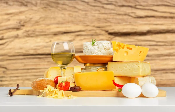 Close View Cheese Wooden Table — Stock Photo, Image