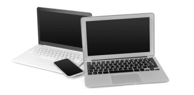 laptop ve cep telefonu üzerinde beyaz izole