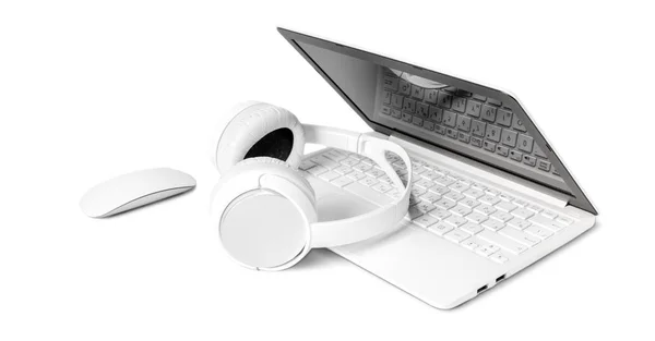 Laptop Headphones Isolated White Background — Stock Photo, Image