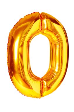 Sıfır rakamı altın balon üzerinde beyaz izole
