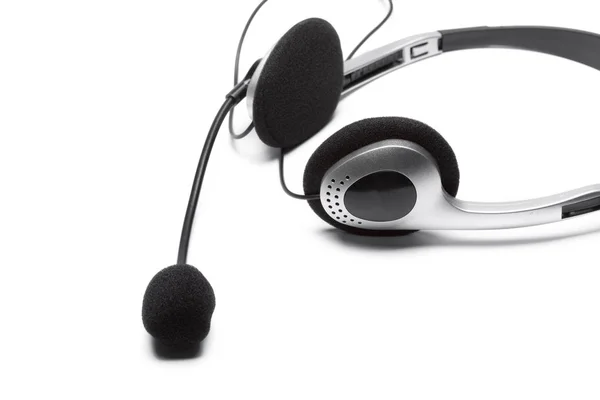 Fejhallgató Mikrofonnal Elszigetelt Fehér — Stock Fotó