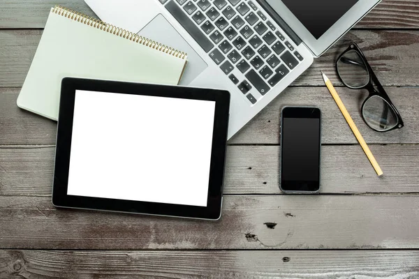 Mesa Escritório Com Computador Equipamentos Negócios — Fotografia de Stock