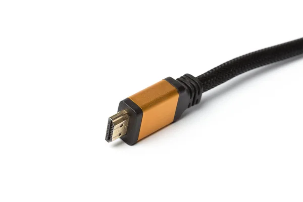 Tiro Perto Cabo Hdmi Isolado Fundo Branco — Fotografia de Stock