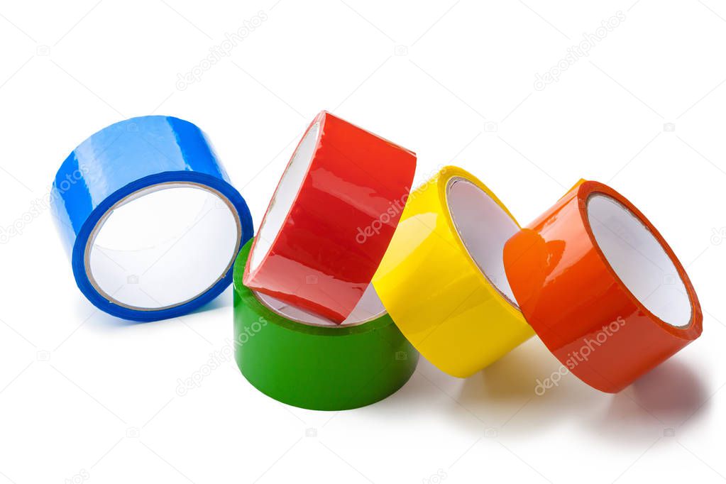  colorful tape in large rolls isolated on white background