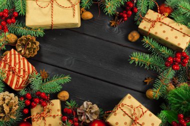 Noel ahşap arka plan Christmas dekorasyon ile
