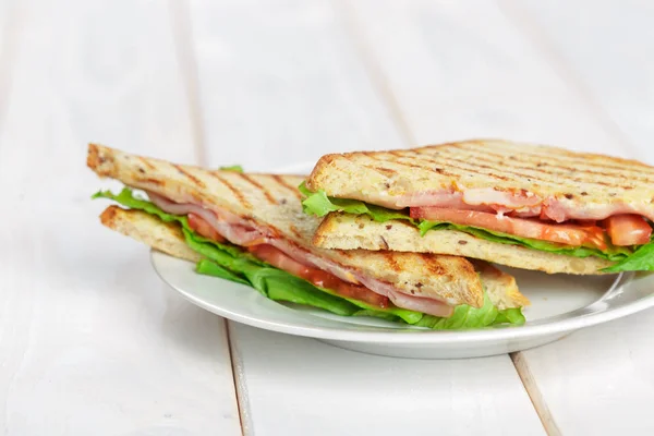 Gros Plan Sandwich Sur Table Bois — Photo