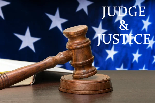 American Flag Judge Hammer Lettering — Stock Photo, Image