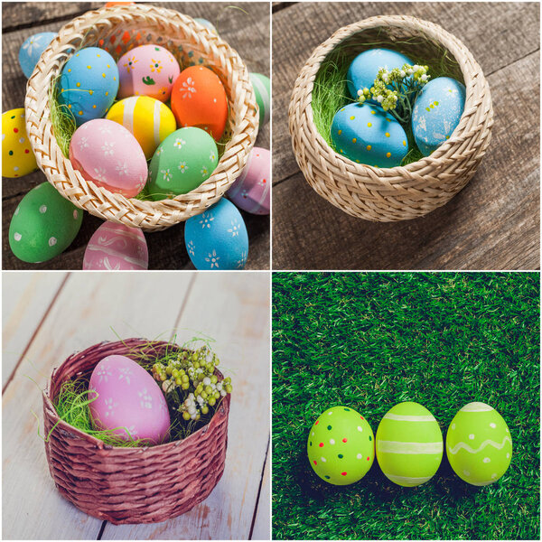 set of Easter eggs as background