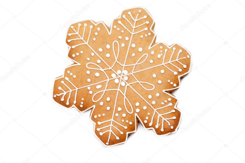 Christmas homemade gingerbread cookie isolated on white background