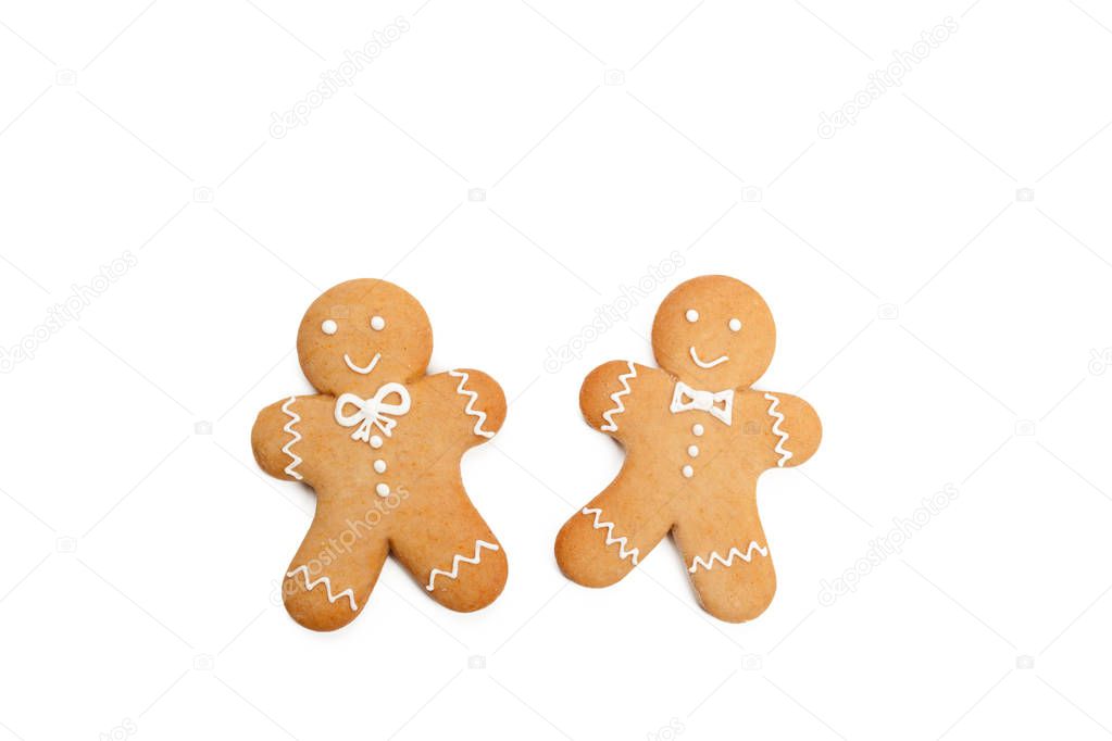 Christmas homemade gingerbread cookies isolated on white background