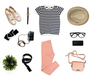 Beyaz arka plan üzerinde izole kadın giyim kolaj