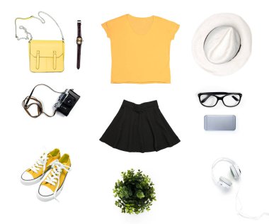 Beyaz arka plan üzerinde izole kadın giyim kolaj