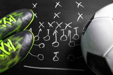Futbol plan oluşumu taktiği ile kara tahta üzerinde.