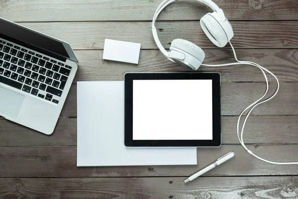 Mesa Escritório Com Computador Equipamentos Negócios — Fotografia de Stock