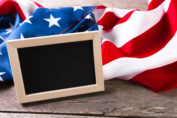 Leeg Schoolbord Met Amerikaanse Vlag — Stockfoto