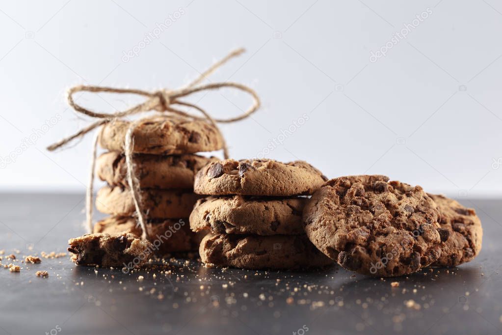 Close view of sweet chocolate cookies
