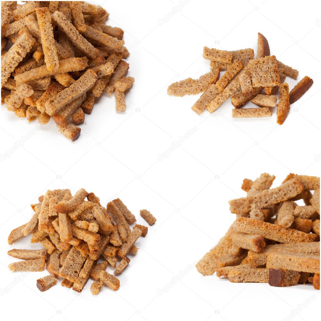 dried bread pieces isolated on white background