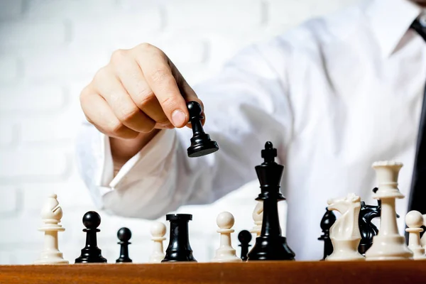 Hand Businessman Playing Chess — Stock Photo, Image