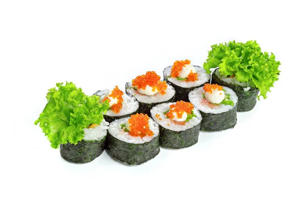 Japanese Sushi Rolls Isolated White Background Close — Stock Photo, Image