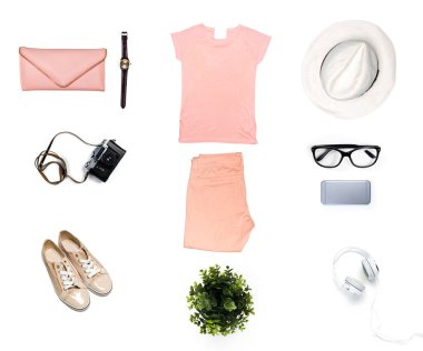 Beyaz arka plan üzerinde izole kadın giyim kolaj