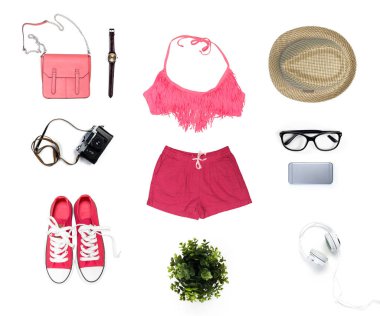 Beyaz arka plan üzerinde izole kadın giyim kolaj