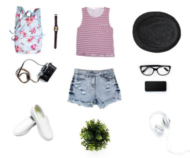 Beyaz arka plan üzerinde izole kadın giyim kolaj