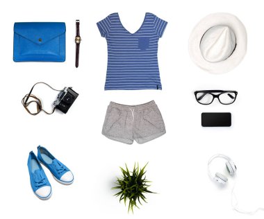 Beyaz arka plan üzerinde izole kadın giyim kolaj