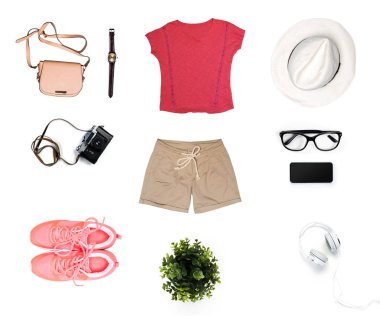 Beyaz arka plan üzerinde izole kadın giyim kolaj