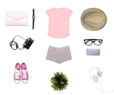 Beyaz arka plan üzerinde izole kadın giyim kolaj