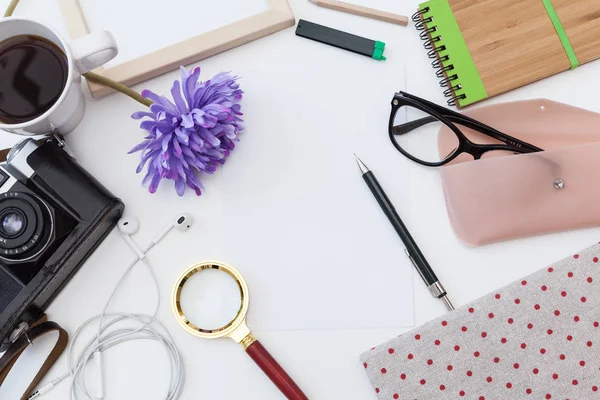 Close up of objects on designer desk