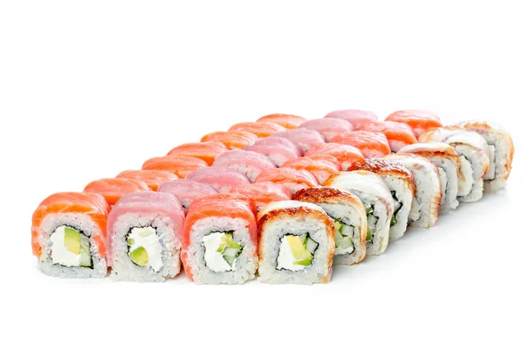 Sushi Darab Elszigetelt Fehér Background Gyűjtemény Közelről — Stock Fotó