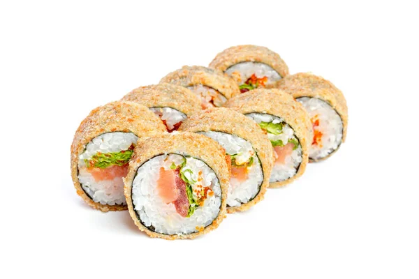 Rollos Sushi Japonés Sobre Fondo Blanco — Foto de Stock