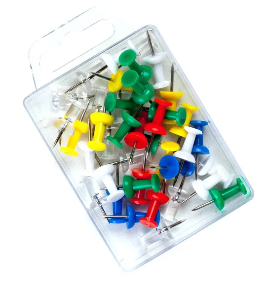 Push Pins Een Witte Achtergrond Geïsoleerd — Stockfoto