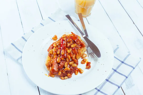 Feijão Branco Molho Tomate — Fotografia de Stock